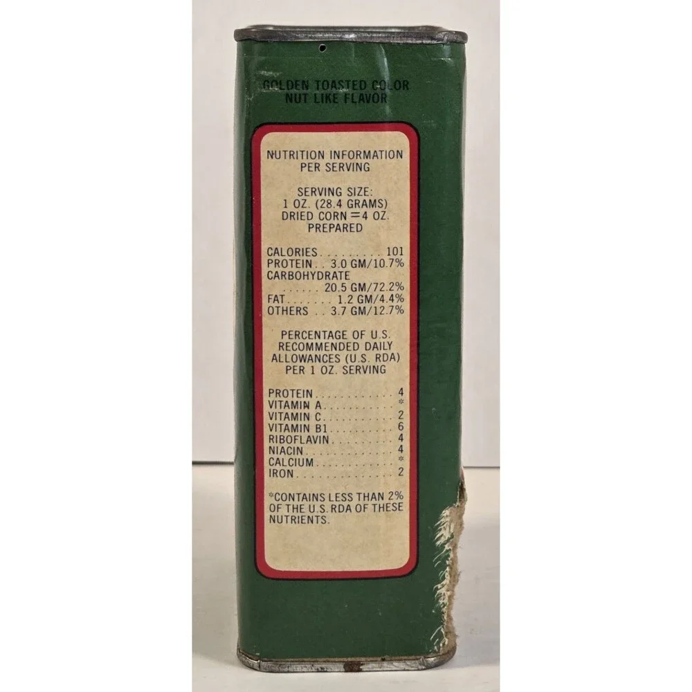 Vintage John Cope’s Dried Sweet‎ Corn Tin Can Mid Century Green Food Advertising